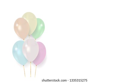 colorful Balloons group with gold ribbon realistic. 3d ballon isolated on white background with space text