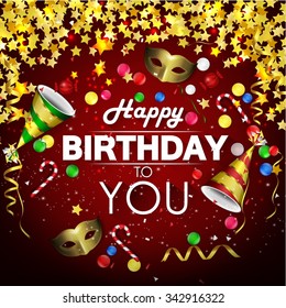 Colorful balloons happy birthday on brown background. vector