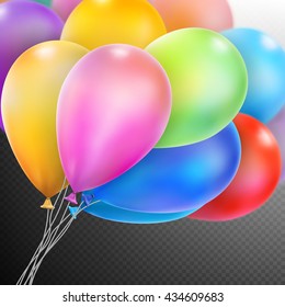 Colorful balloons isolated on dark transparent background. Shallow Dof. EPS 10 vector file included