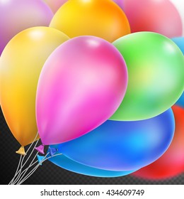 Colorful balloons isolated on dark transparent background. Shallow Dof. EPS 10 vector file included