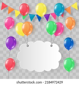 Colorful Balloons Isolated On Png Background. Festive 3d Helium Balloons, Vector Template For Anniversary, Birthday Party Design. Birthday Baloon Flying For Party. Vector Celebration Banner.