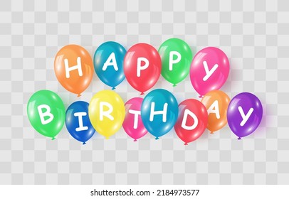 Colorful balloons isolated on png background. Festive 3d helium balloons, vector template for anniversary, Happy Birthday party design. Birthday baloon flying for party. Vector celebration banner.