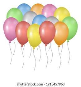 Colorful balloons isolated on white background. Template for postcard, banner, poster, web design. Hand Drawn vector illustration.