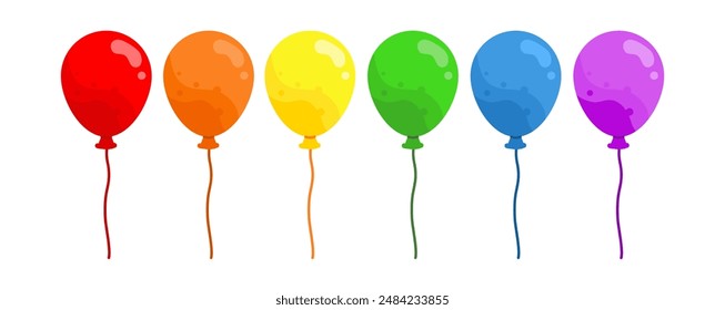 colorful balloons isolated on white, balloons in rainbow colors, vector illustration	