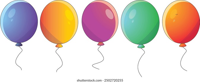 Colorful Balloons isolated on white Background. Children party, celebration.