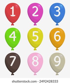 colorful balloons with numbers isolated on white background