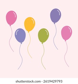 Colorful balloons on isolated white background. Vector illustration cartoon flat style