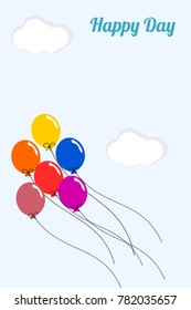 colorful balloons on light blue sky  vector. Picture with copy space for texting.