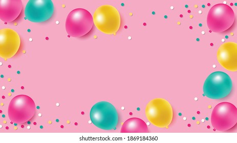 Colorful balloons  on pink background for Party and Celebrations With Space for Message