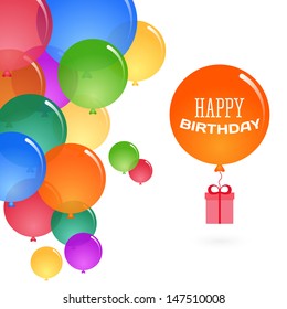 Colorful balloons on white background. Birthday card design. Vector illustration