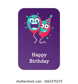 Colorful balloons in party hat for Birthday parties and anniversary. Minimal birthday Party Invitation Card Template. Happy vector gradient balloons in modern style. Two friends celebrate.