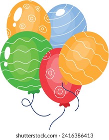 Colorful balloons with patterns, floating celebration decoration. Festive background or birthday party decoration vector illustration.