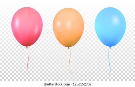 Colorful balloons. Realistic vibrant colorful helium balloons with ribbons. Isolated ballon.