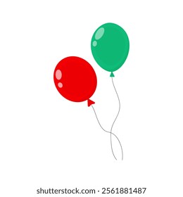 Colorful balloons in red and green celebrate a festive occasion