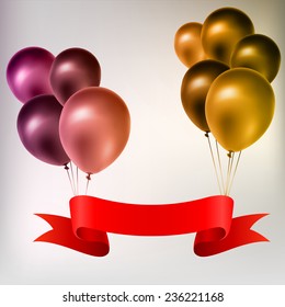 Colorful balloons with red tape. Vector illustration