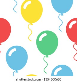 Colorful balloons seamless pattern in simple flat style vector illustration on white background