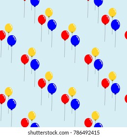 Colorful balloons seamless pattern vector. Red, yellow and blue balloon on the sky.