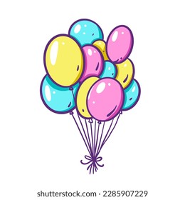 Colorful balloons set in group outline style vector art