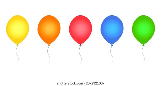 Colorful balloons set isolated on white background. Collection of yellow, orange, red, blue and green helium balloon. Birthday, party, celebration flying round balloon design.Stock vector illustration