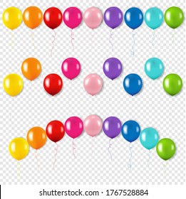 Colorful Balloons Set Isolated Transparent Background With Gradient Mesh, Vector Illustration