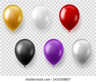 Colorful Balloons Set. Round Balloon Flying Toys Gift Celebration Birthday Party Wedding Carnival, Realistic Baloons Vector Design