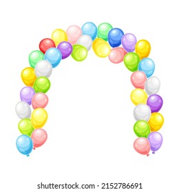 Colorful balloons in the shape of arch. Birthday party, wedding decoration vector illustration