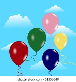 Colorful balloons in the sky. Vector