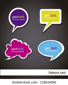 colorful balloons text over black background. vector