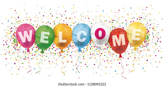 Colorful balloons with the text Welcome. Eps 10 vector file.