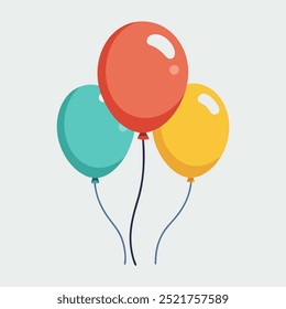 Colorful balloons tied with string on a pristine white background