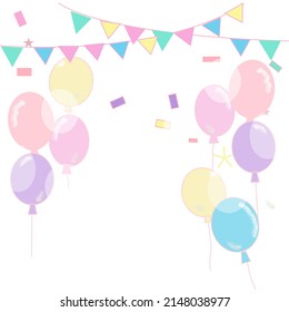 colorful balloons and the triangular flag at the party.