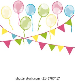 colorful balloons and the triangular flag at the party