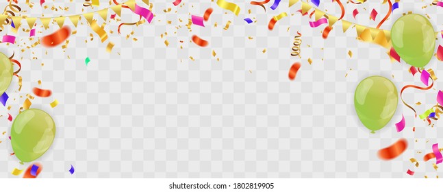 Globos coloridos con uso para presentar la etiqueta de sección Descuentos VENTA y banner de fiesta de celebración