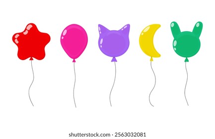 Colorful balloons in various shapes design for festive celebrations and events