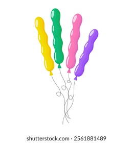 Colorful balloons in various shapes for festive celebrations at a birthday party