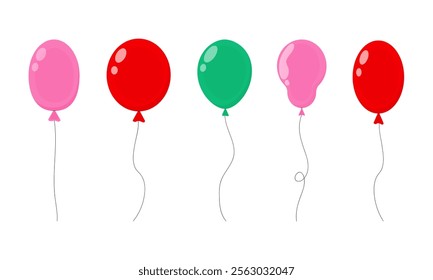 Colorful balloons in various states of inflation at a festive celebration