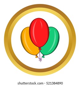 Colorful balloons vector icon in golden circle, cartoon style isolated on white background