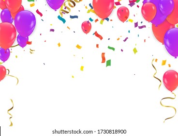 Colorful balloons Vector illustration of party background with confetti and space for your text