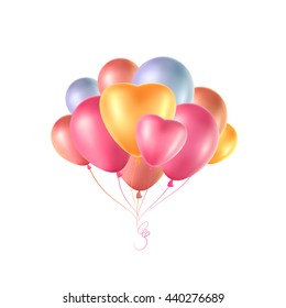 Colorful balloons vector illustration.Bunch balloon hearts