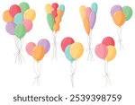 Colorful Balloons Vector Pack Set, pastel colors, party ballons, simple design