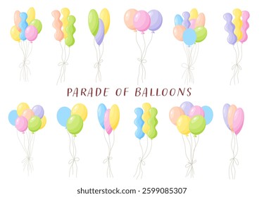 Colorful Balloons Vector Pack Set, bright clear colors, party balloons, simple design, collection