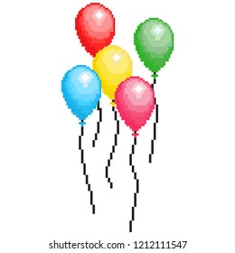 Colorful balloons vector set. Birthday. 8 bit balloon design for banner. Pixel art vector.