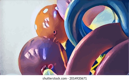 Colorful balloons. Watercolor painting isolated on beautiful background.