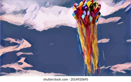 Colorful balloons. Watercolor painting isolated on beautiful background.