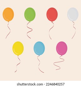 Colorful balloons with wavy red threads and funny reflexes.