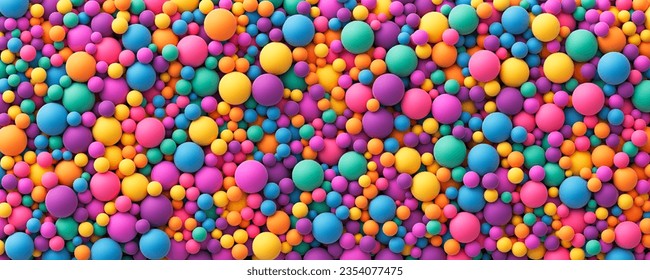 Colorful balls background for kids zone or children's playroom. Many colorful random bright soft balls background. Huge pile of colorful balls in different sizes. Vector background
