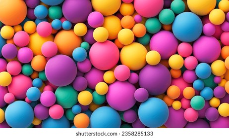 Colorful balls background for kids zone or children's playroom. Many colorful random bright soft balls background. Huge pile of colorful balls in different sizes. Vector background