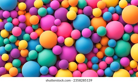 Fondo de bolas coloridas para zona infantil o sala de juegos para niños. Muchas coloridas bolas blandas brillantes al azar fondo. Enorme pila de bolas coloridas de diferentes tamaños. Fondo del vector