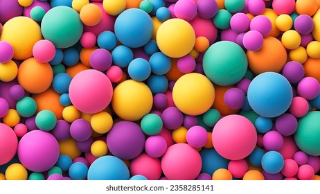 Colorful balls background for kids zone or children's playroom. Many colorful random bright soft balls background. Huge pile of colorful balls in different sizes. Vector background