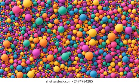 Colorful balls background for kids zone or children's playroom. Many colorful random bright soft balls background. Huge pile of colorful balls in different sizes. Vector background